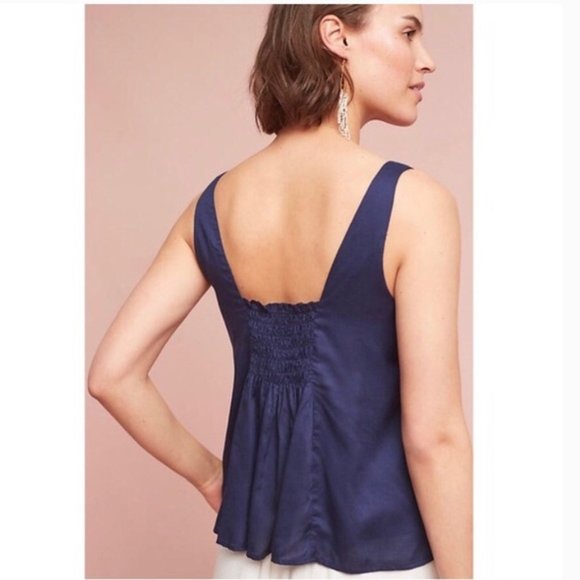 Anthropologie Maeve Navy Blue Tie-Front Blouse - Picture 3 of 9